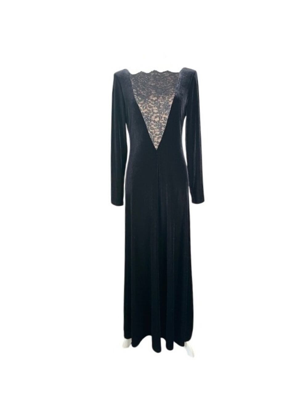 Vintage Johnny's Doll Evenings Black Velvet Gown 80s Goth Glam Retro Maxi Dress